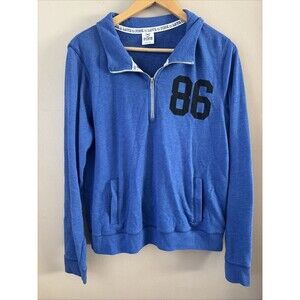 Victorias Secret Pink Blue Quarter Zip Fleece Sweatshirt Size Large